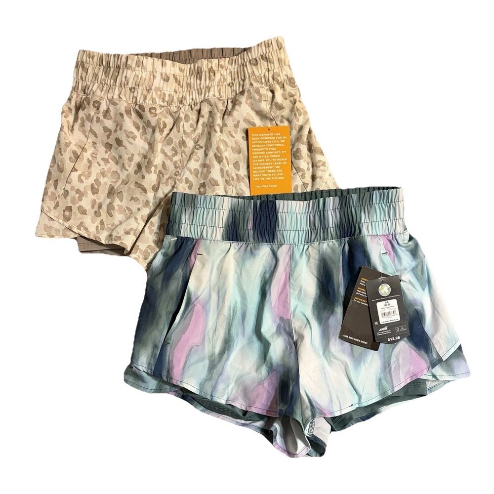2 Qty Avia Bike Liner Shorts Size XS Taupe Fog Greyed Teal